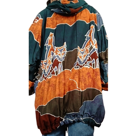 Vintage Boho Art Wolves Reversible Oversized Jacket M/L - Picture 4 of 5